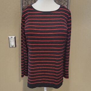 Chico's Design Dark Gray and Red Striped Jersey Knit L/S Tunic. NWOT